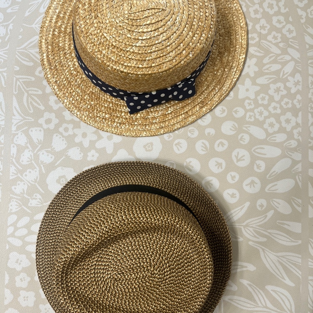 Lot of 2 Tan Beige Paper Straw Hats